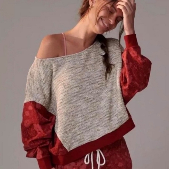 SATURDAY SUNDAY Anthropologie Women L Floral Sweatshirt boho Texture Sweater - Picture 1 of 7